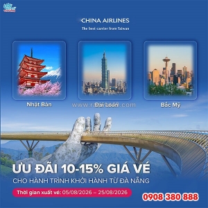 China airlines ưu đãi đến 15% giá vé từ đà nẵng