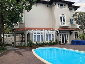 Cho thuê biệt thự thạnh mỹ lợi – khu villas mùa xuân, 25x22m, hâm + 3 tầng, 4pn, gara