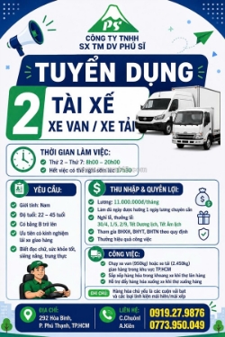 Công ty tnhh sx tm dv phú sĩ tuyển dụng – 2 tài xế xe van/xe tải