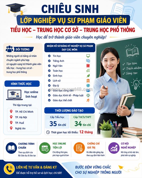 Đào tạo nghiệp vụ sư phạm giáo viên dạy môn tin học tại tphcm