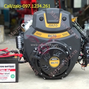 Động cơ xăng đề điện rato r670eh kèm ắc quy