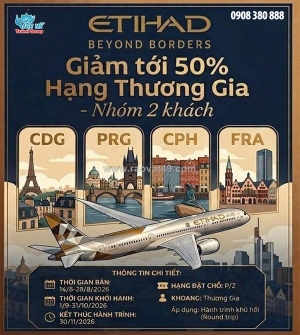 Etihad airways ưu đãi vé nhóm hạng thương gia