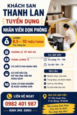 [ko cần kn, bao ăn ở] nhân viên dọn phòng tp.hcm