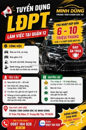 [ko cần kn, bao cơm] lao động phổ thông quận 12