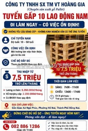 [ko cần kn] tuyển 10 nam lao động đồng nai
