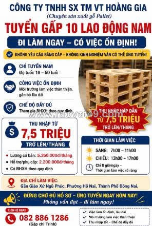 [ko cần kn] tuyển 10 nam lao động đồng nai