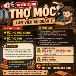[làm ngay] 5 thợ mộc, thợ phụ có tay nghề quận 7