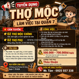 [làm ngay] 5 thợ mộc, thợ phụ có tay nghề quận 7