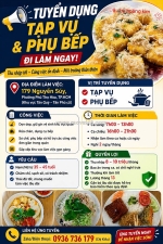 [làm ngay, bao cơm] tạp vụ, phụ bếp chay tân phú