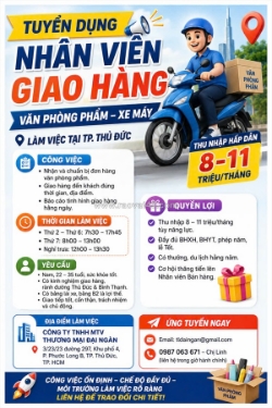 [làm ngay, có thưởng] nhân viên giao hàng thủ đức