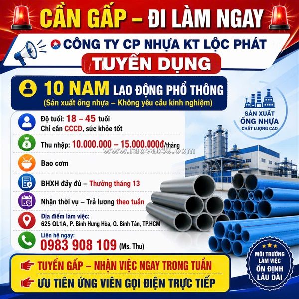 [làm ngay, kkn, bao cơm] 10 lao động phổ thông