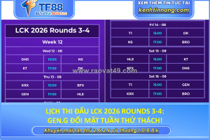 Lịch thi đấu lck 2026 rounds 3-4: gen.g đối mặt tuần thử thách!