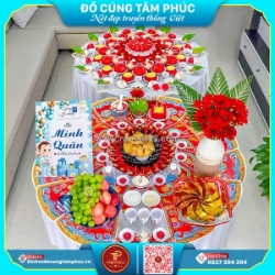 Mâm cúng tone đỏ cho bé trai – gửi gắm trọn vẹn may mắn & phúc lành