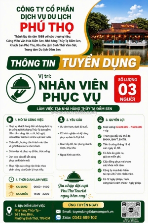 Nhà hàng thủy tạ đầm sen tuyển nhân viên phục vụ