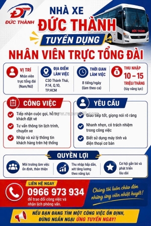 Nhà xe đức thành tuyển nhân viên trực tổng đài q10