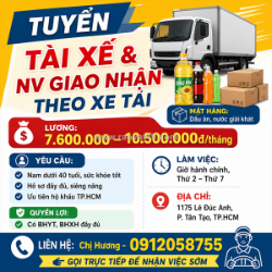Npp phạm anh tuyển tài xế & nv giao nhận tp.hcm