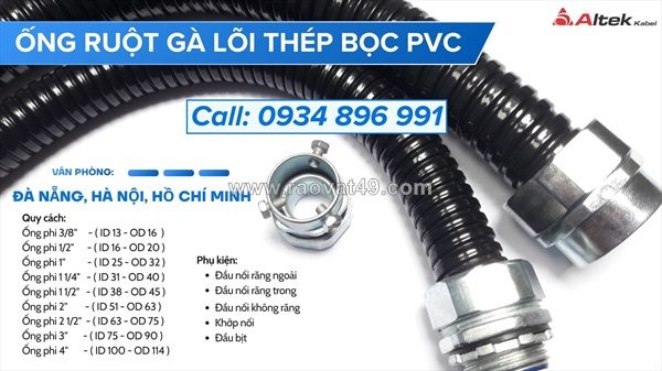 Ống ruột gà lõi thép và phụ kiện phi 16 quảng bình, quảng ngãi, quảng nam