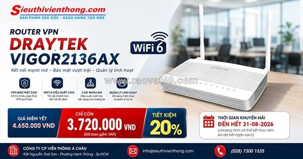 Router vpn wifi 6 draytek vigor2136ax chính hãng, giá tốt tháng 8