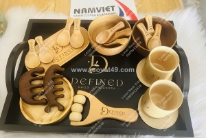 Set dụng cụ gỗ cho spa - nail - head spa | khắc logo đồng bộ thương hiệu