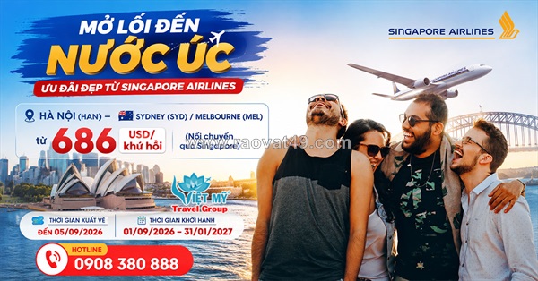 Singapore airlines bán vé hà nội – úc khứ hồi từ 686 usd