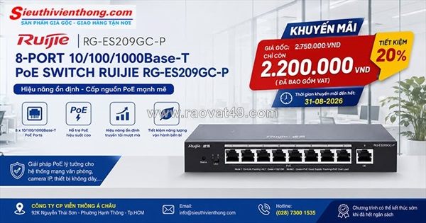 Switch poe ruijie rg-es209gc-p nâng cấp hệ thống mạng với giá ưu đãi tháng 8