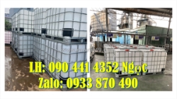 Tank nhựa 1000 lít cũ có khung thép, bồn nhựa ibc 1000l an toàn thực phẩm, téc nhựa ibc 1000l trắng