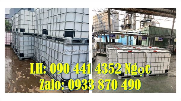 Tank nhựa 1000 lít cũ có khung thép, bồn nhựa ibc 1000l an toàn thực phẩm, téc nhựa ibc 1000l trắng