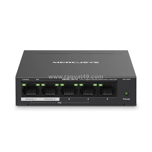 Thiết bị mạng/switch mercusys ms105gp 5 cổng gigabit với 4 cổng poe+