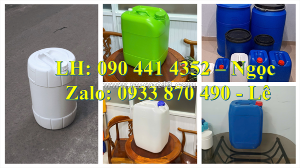 Thùng nhựa 10 lít trắng đựng cồn, can nhựa 20 lít đựng oxy già, can nhựa 25 lít đựng thuốc sát khuẩn