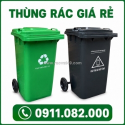 Thùng rác nắp kín màu xanh hàng chất lượng- thùng rác 120l 240l giá rẻ tại an giang- lh 0911.082.000