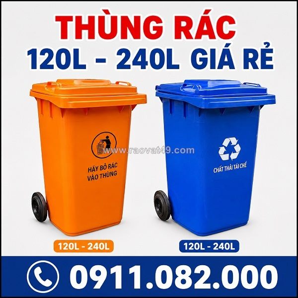 Thùng rác nắp kín màu xanh hàng chất lượng- thùng rác 120l 240l giá rẻ tại an giang- lh 0911.082.000