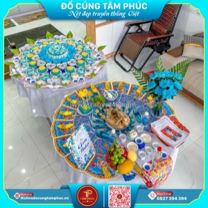 Tone xanh dương - mâm cúng đầy tháng đầy ý nghĩa