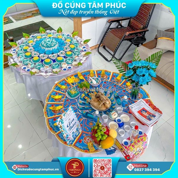 Tone xanh dương - mâm cúng đầy tháng đầy ý nghĩa