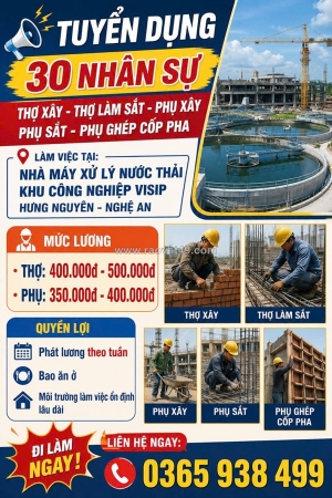 Tuyển 30 nhân sự nghệ an (bao ăn ở)