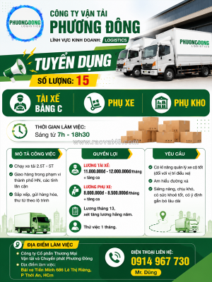 Tuyển dụng tài xế bằng c, phụ xe, phụ kho