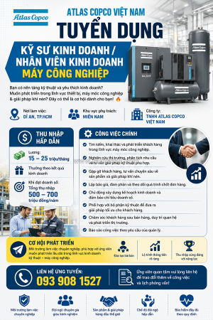 Tuyển kỹ sư kinh doanh máy công nghiệp dĩ an