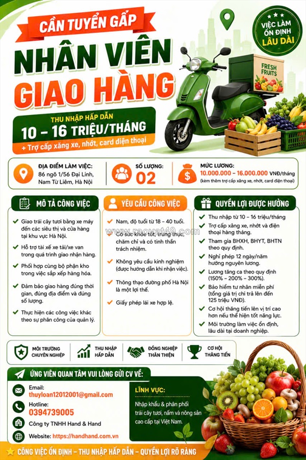 Tuyển nhân viên giao hàng hà nội