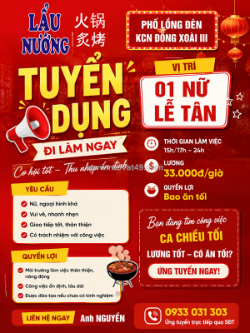 Tuyển nữ lễ tân đồng xoài [ko cần kn, bao ăn tối]