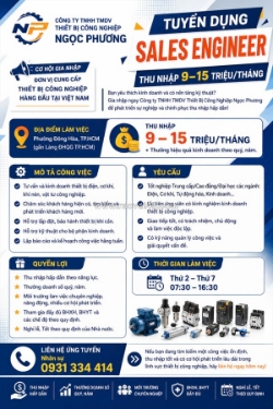 Tuyển sales engineer (gần làng đhqg tp.hcm)