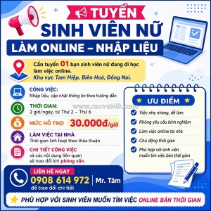 Tuyển sinh viên nữ làm online – nhập liệu biên hòa