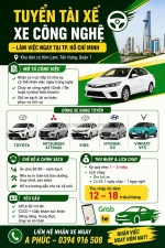 Tuyển tài xế xe công nghệ – làm việc ngay tại tp. hồ chí minh