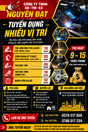 Tuyển thợ hàn/công nhân kỹ thuật tp.hcm