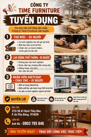Tuyển thợ mộc, lđpt, nhân viên sketchup