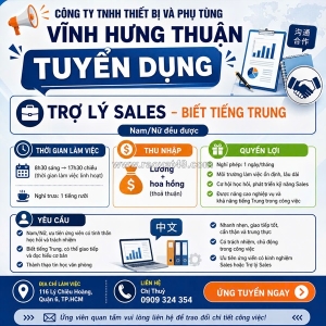 Tuyển trợ lý sales quận 6 (biết tiếng trung)