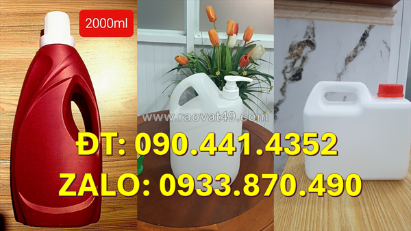Vỏ can nhựa 1 lít đựng tinh dầu, can nhựa vuông 2 lít đựng hóa chất, can nhựa 5 lít vuông đựng phân bón
