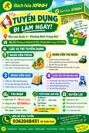 Bách hóa xanh tuyển dụng – đi làm ngay quận 2
