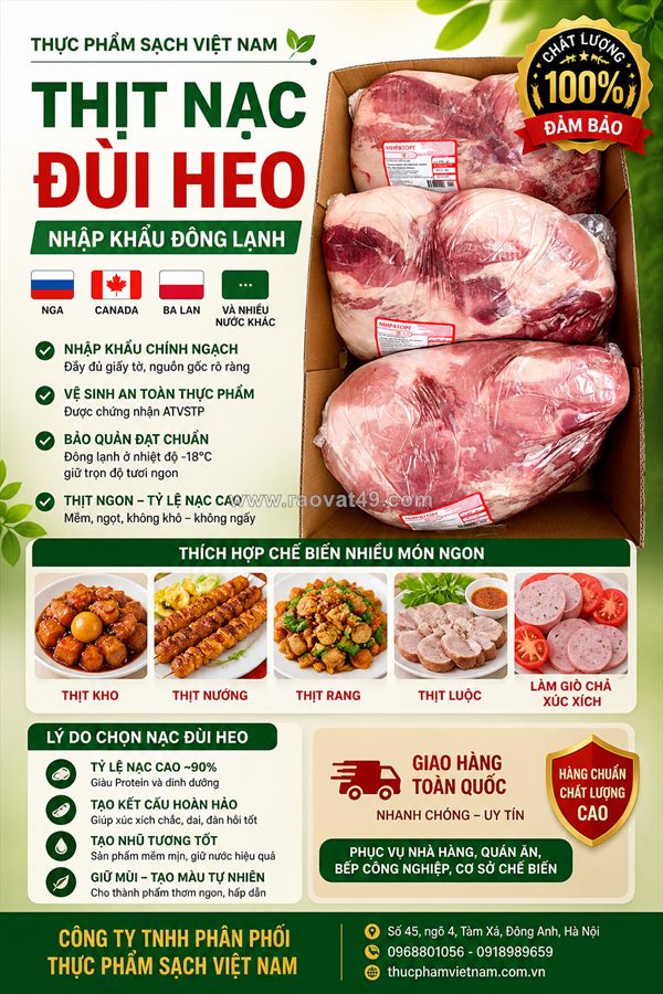 Bảng giá thịt heo đông lạnh – nạc đùi, ba chỉ, nạc vai