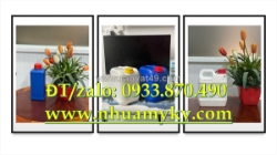 Bình nhựa 2 lít đựng hương liệu, can 1 lít đựng nước xả, can nhựa 500ml đựng thuốc nhuộm tóc