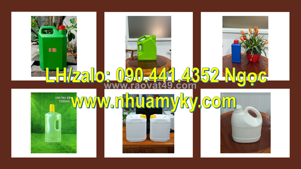 Bình nhựa 5 lít đựng xăng dầu, can nhựa 2 lít đựng thuốc nhuộm, can nhựa tròn 1 lít đựng nước rửa bình sữa