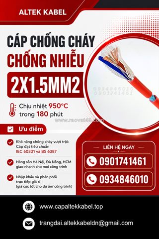Cáp chống cháy chống nhiễu 2x1.5 altek kabel sẵn hcm, đồng nai, bình dương
